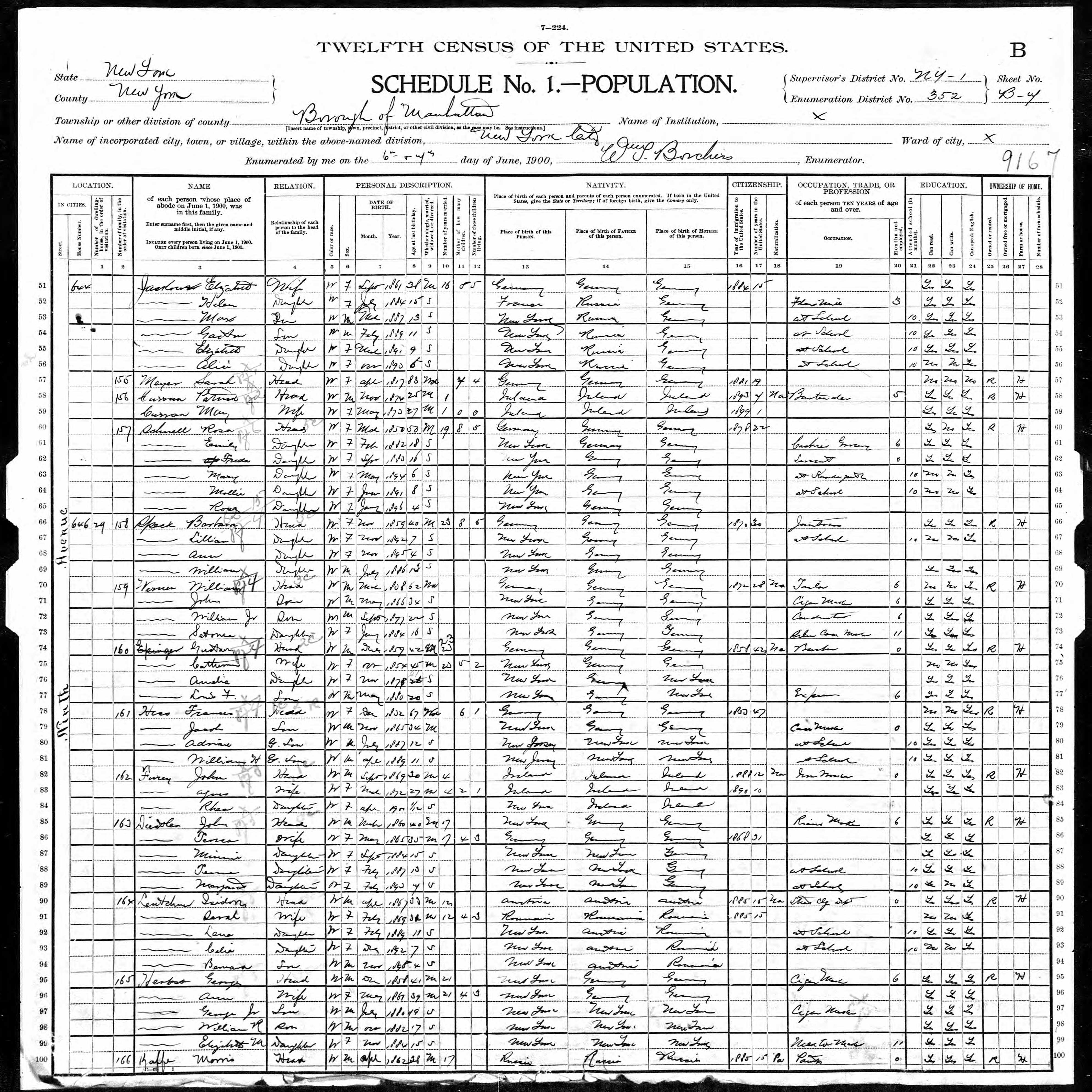 1900 U.S. Census for Isidore Lentchner Household