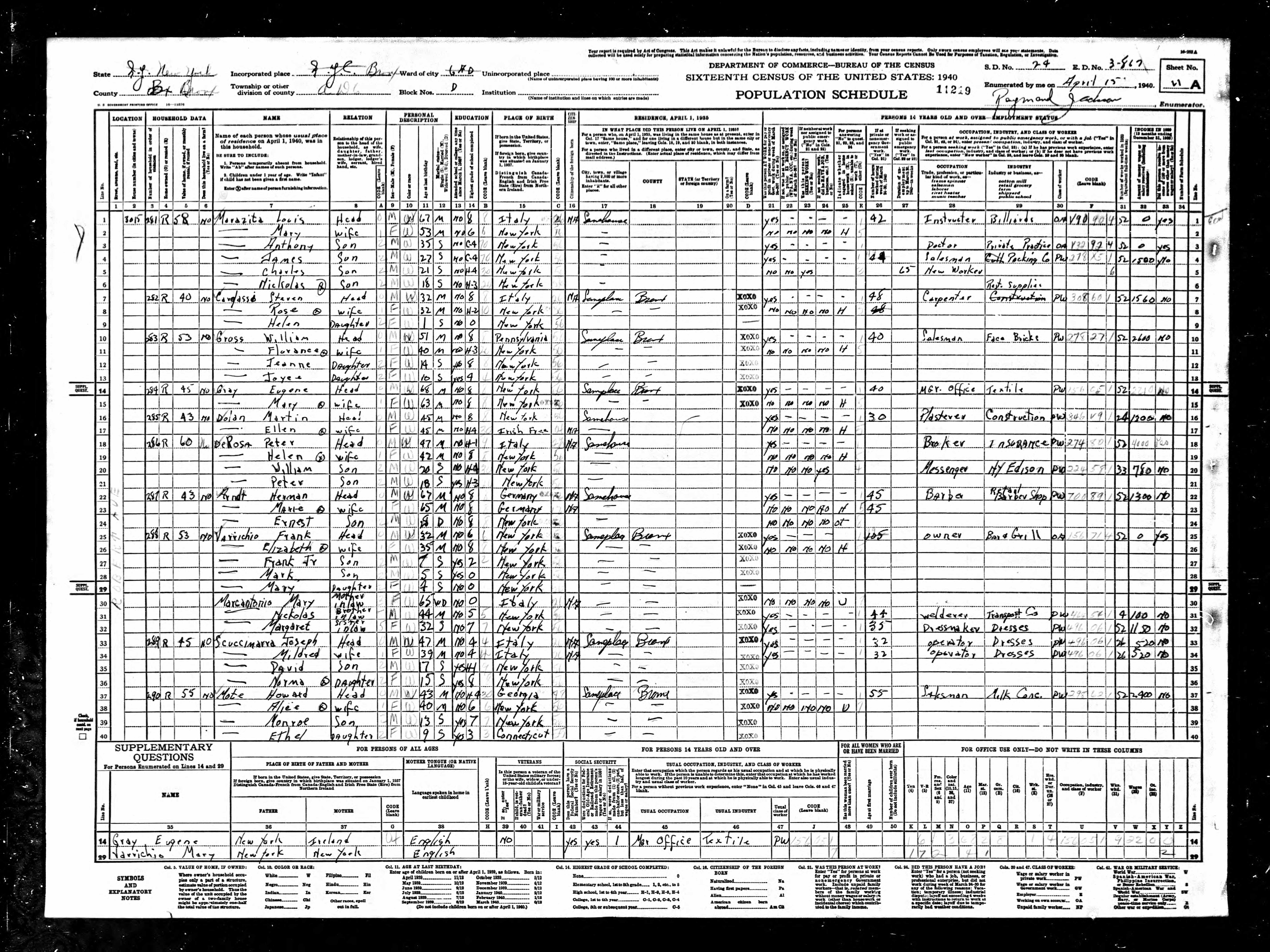 1940 U.S. Census for Joseph Scuccimarra Household