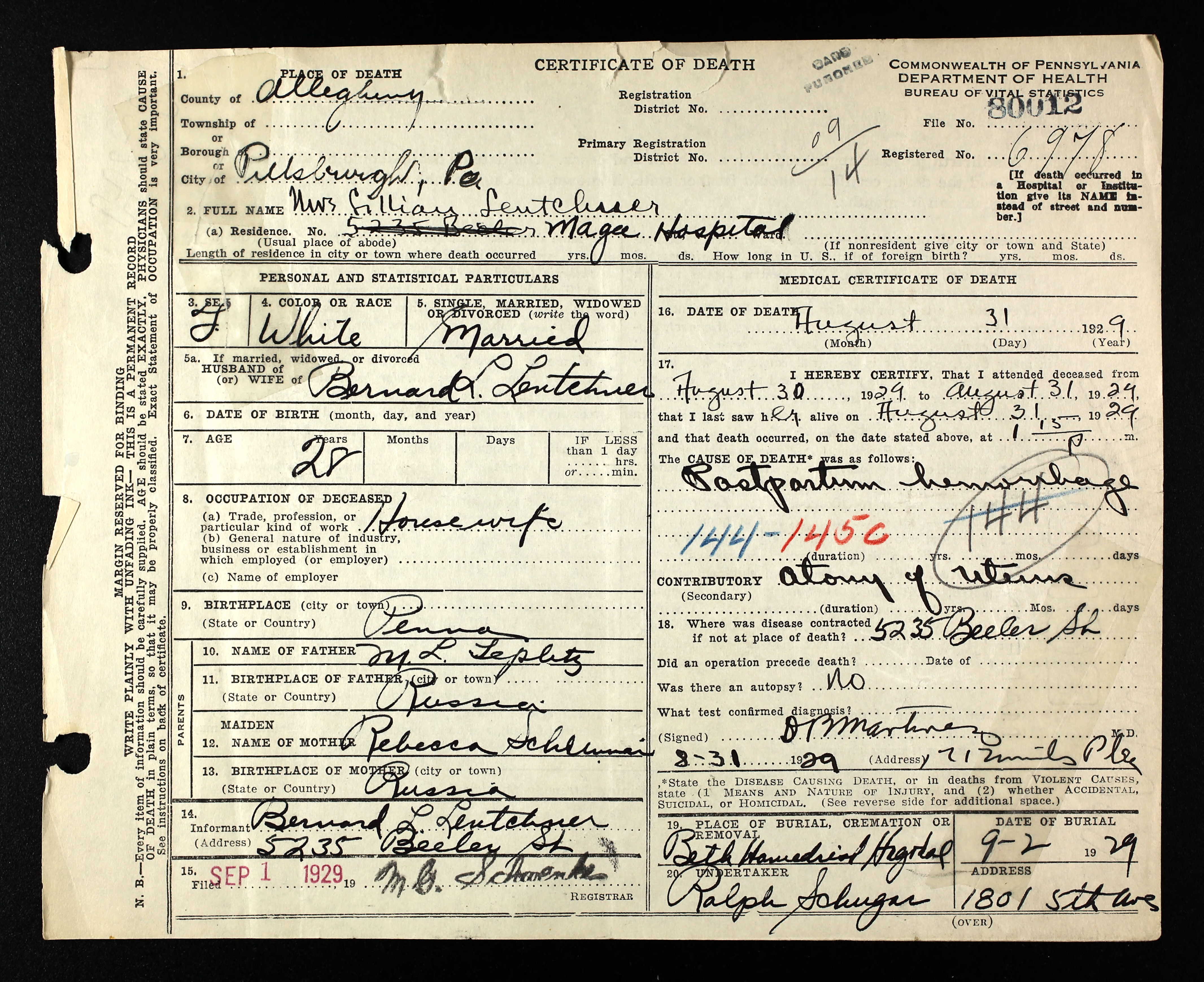 Death Certificate for Lillian Lentchner.jpg