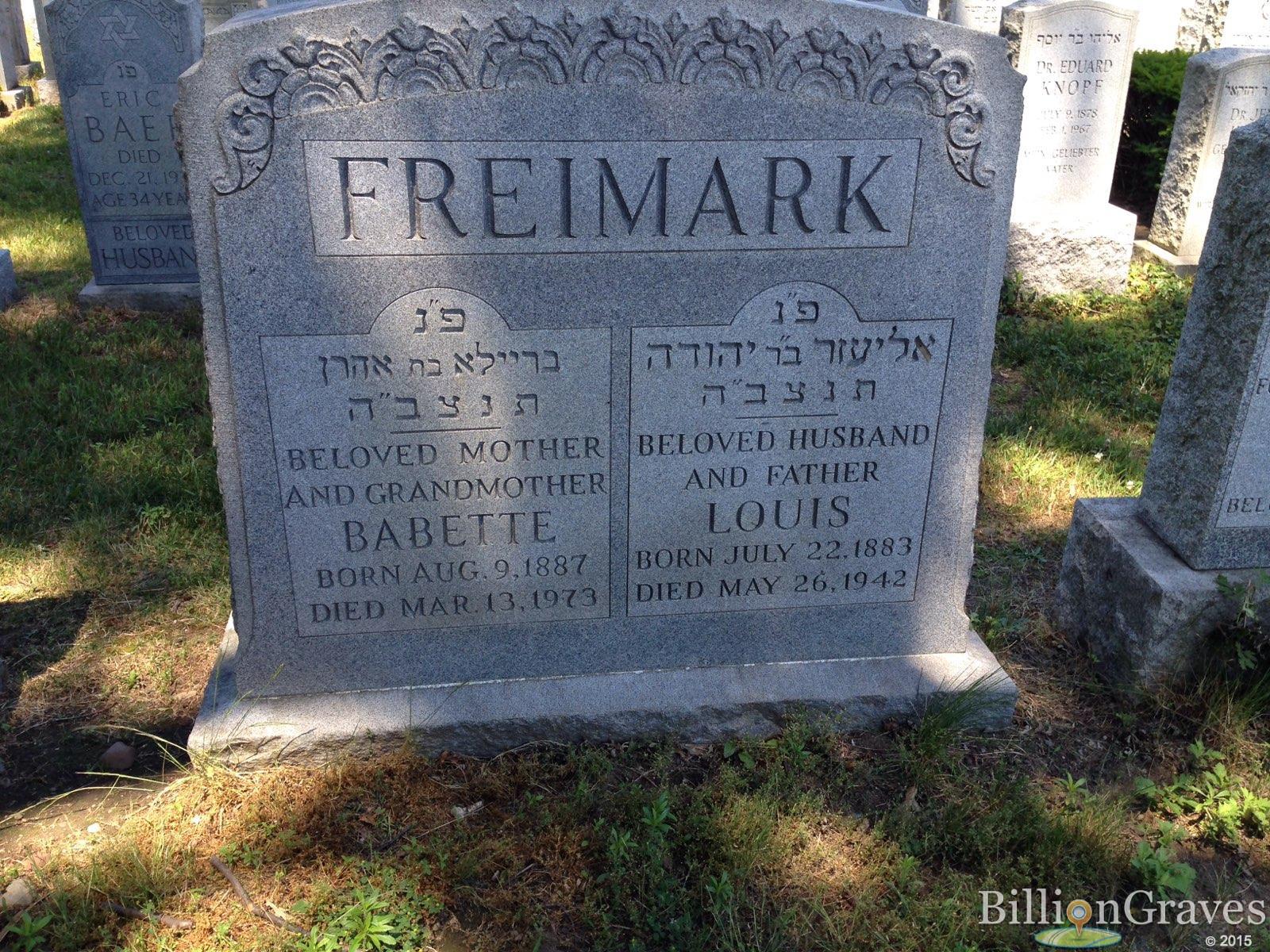 Louis and Babette Freimark Grave Marker